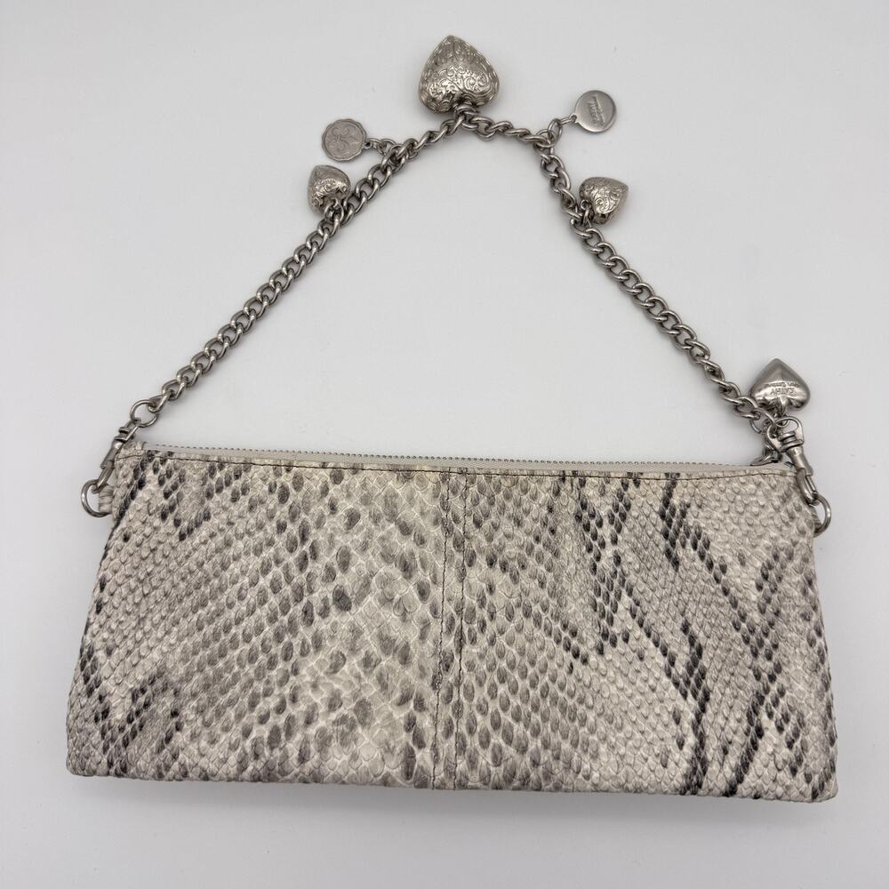 Kathy Van Zeeland Y2K Shoulder Clutch Bag Snakeskin Studded Chain Heart Charms - Picture 2 of 16